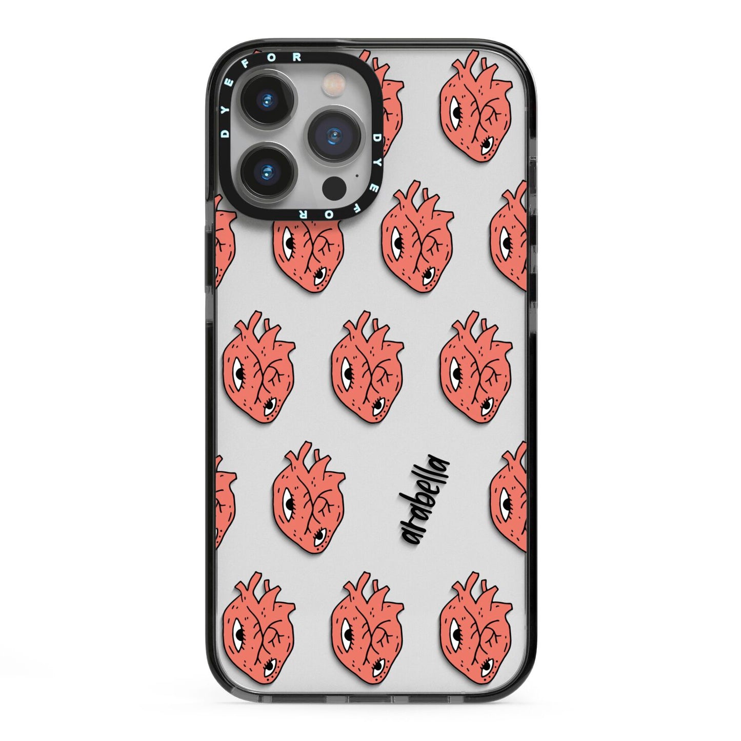 Heart Eyes Halloween Personalised iPhone 13 Pro Max Black Impact Case on Silver phone