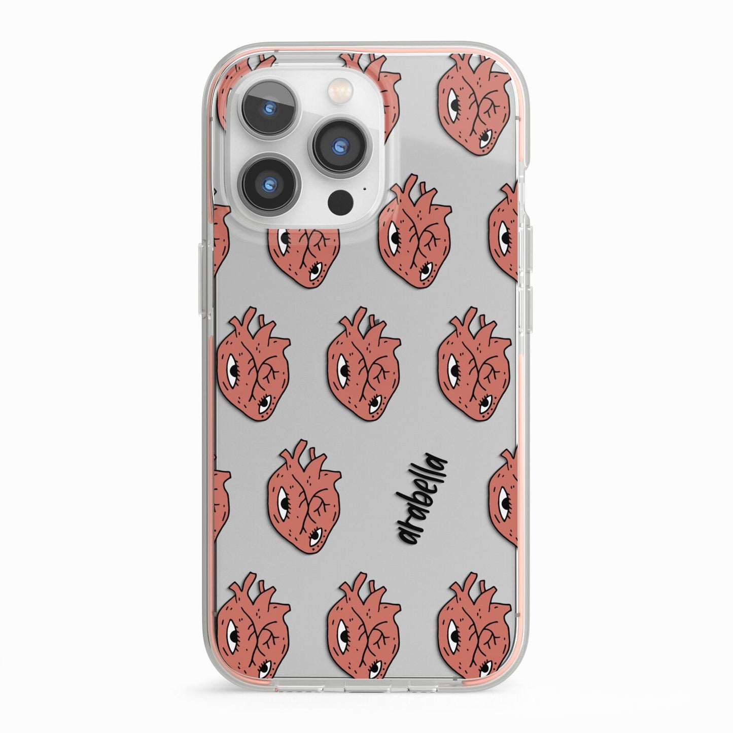 Heart Eyes Halloween Personalised iPhone 13 Pro TPU Impact Case with Pink Edges