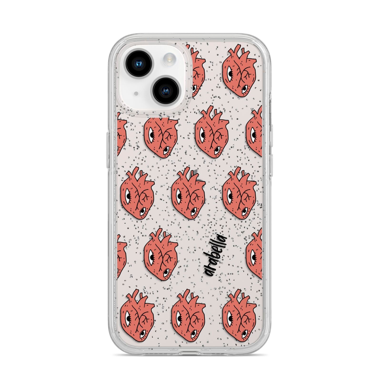 Heart Eyes Halloween Personalised iPhone 14 Glitter Tough Case Starlight