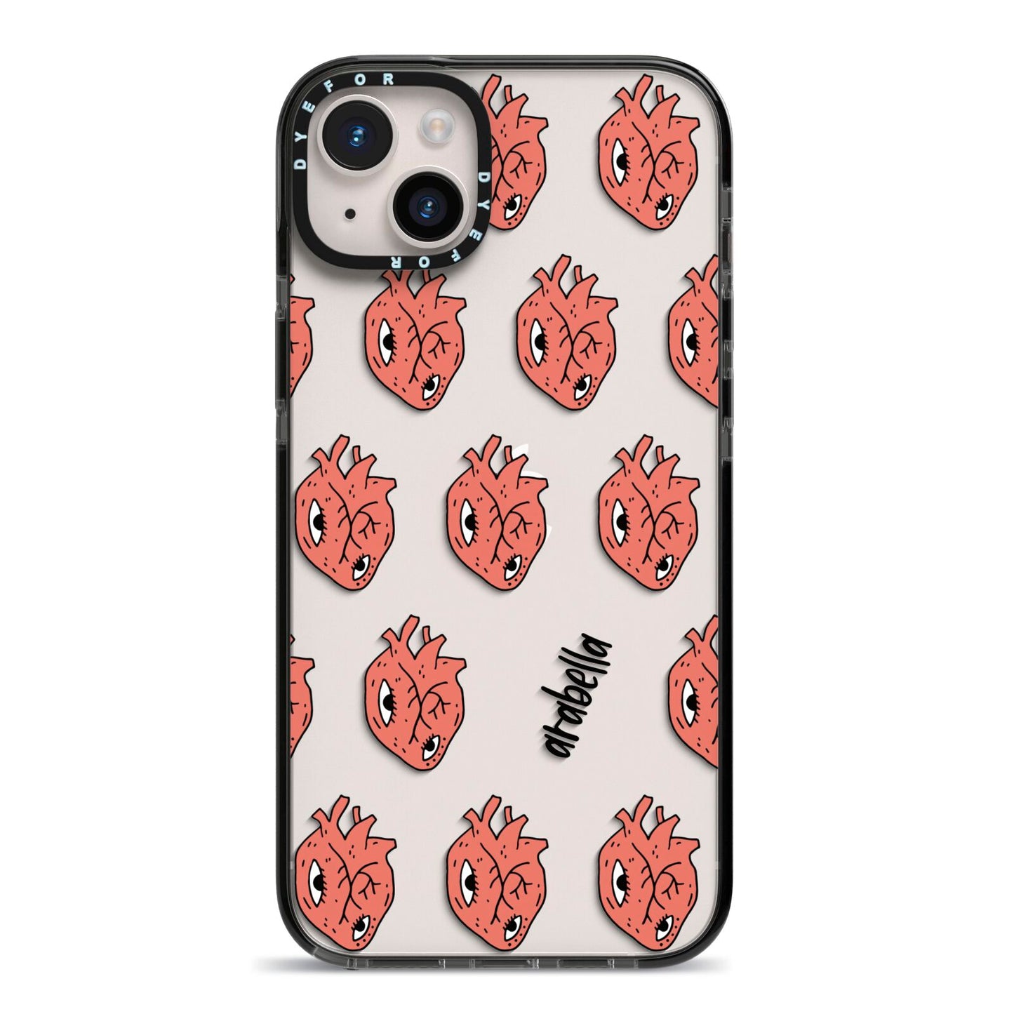 Heart Eyes Halloween Personalised iPhone 14 Plus Black Impact Case on Silver phone