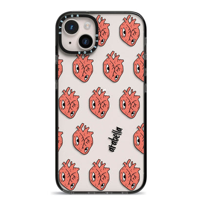 Heart Eyes Halloween Personalised iPhone 14 Plus Black Impact Case on Silver phone
