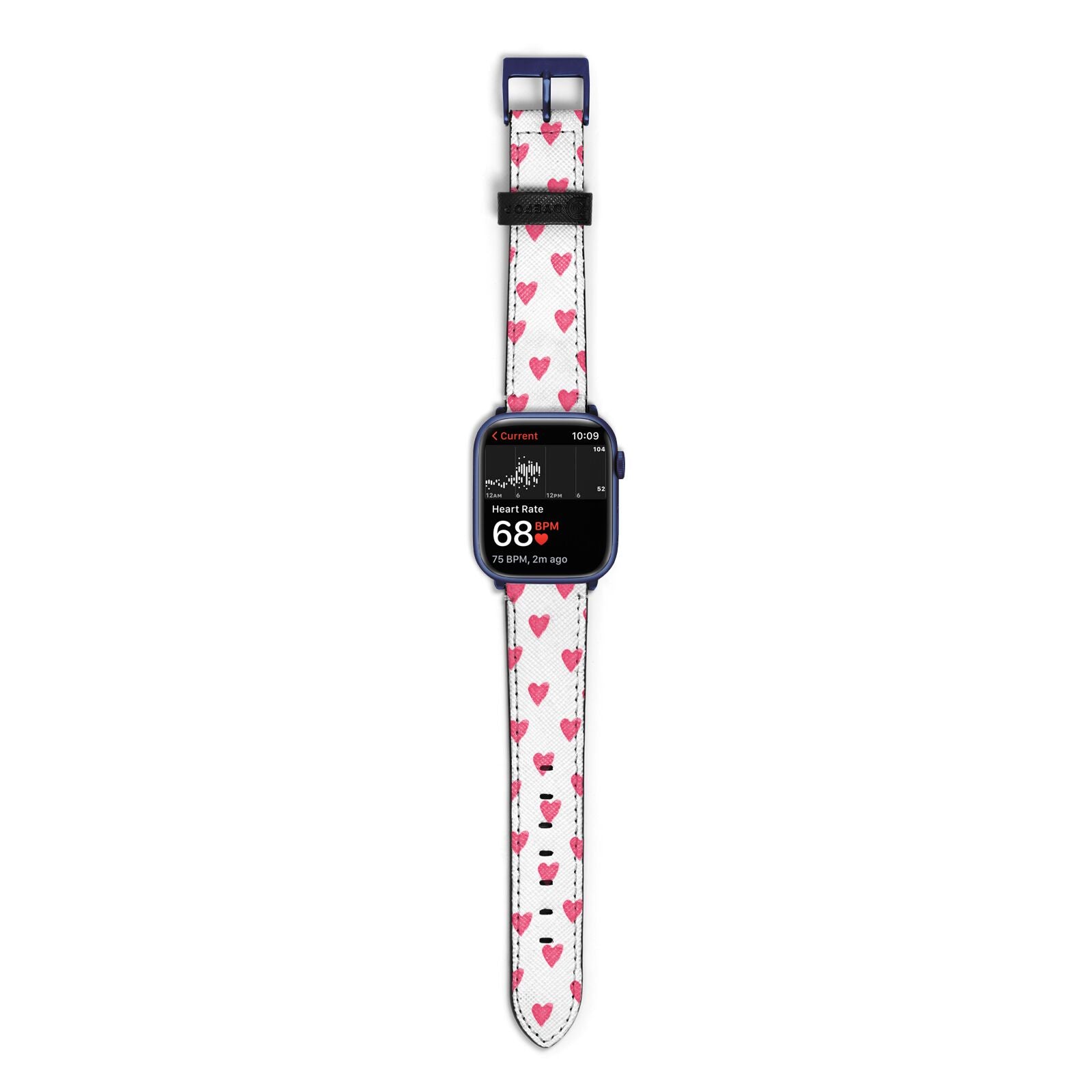 Heart Patterned Apple Watch Strap Size 38mm with Blue Hardware
