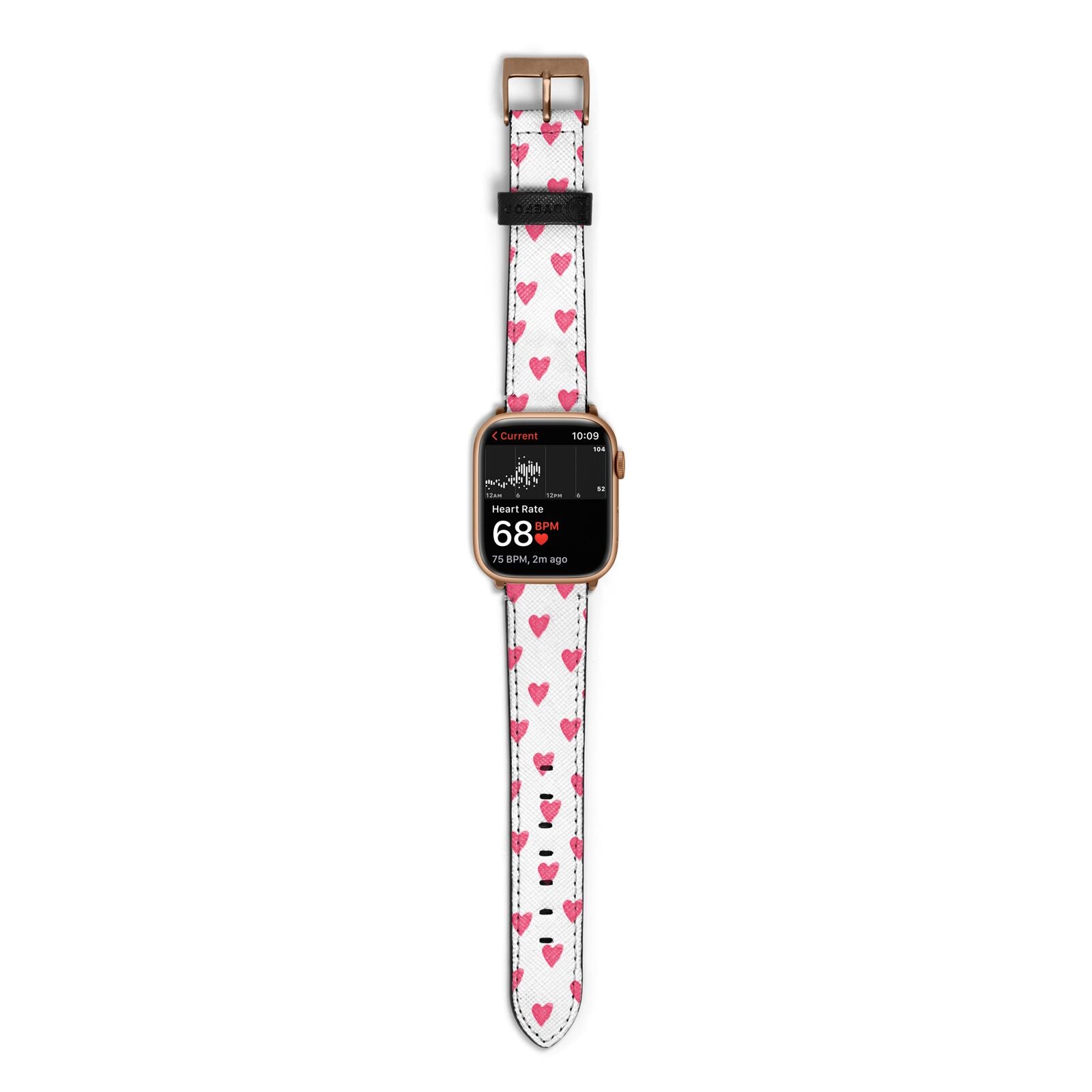 Heart Patterned Apple Watch Strap Size 38mm with Gold Hardware