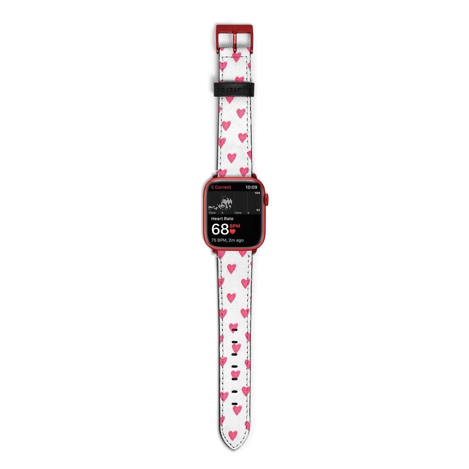 Heart Patterned Apple Watch Strap Size 38mm with Red Hardware