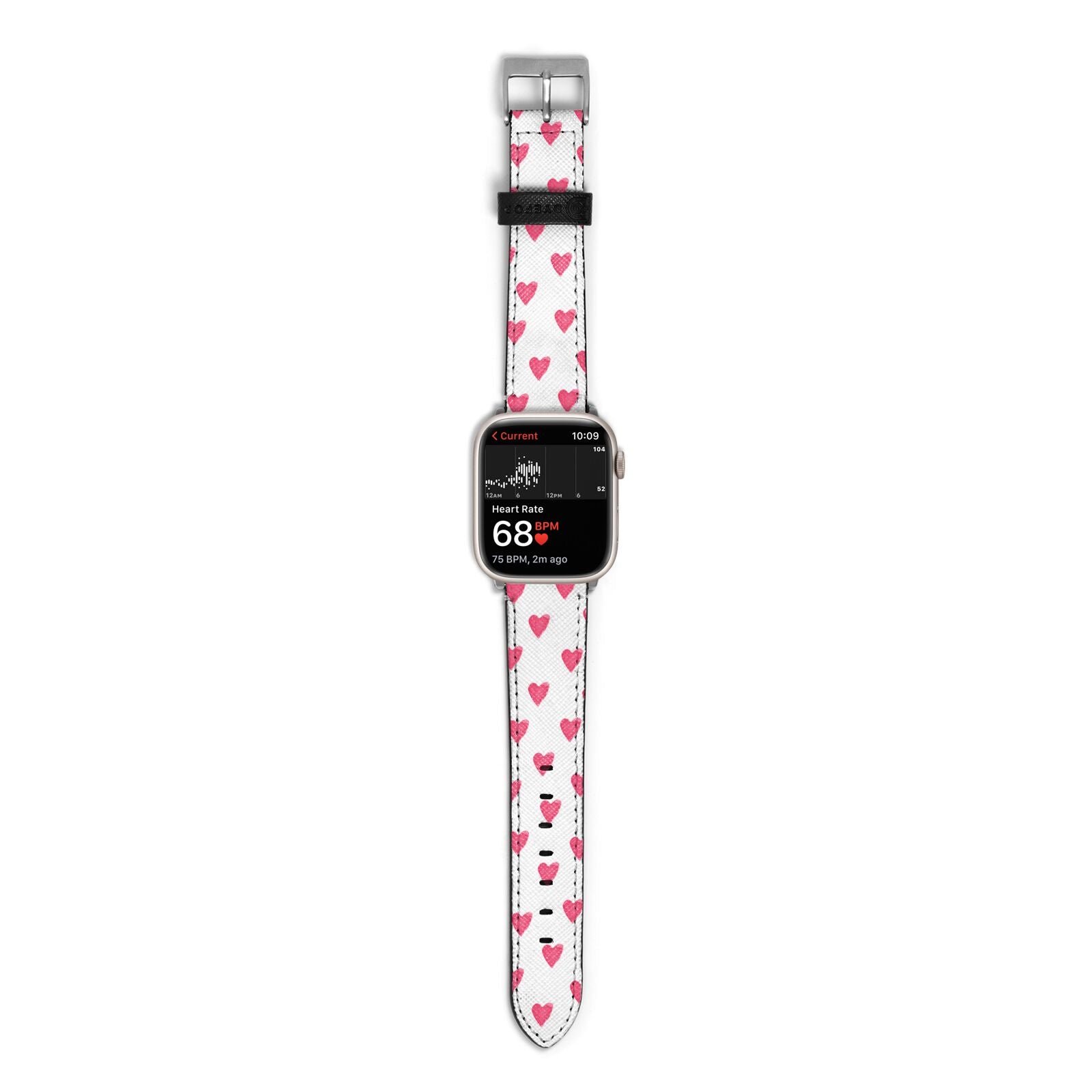Heart Patterned Apple Watch Strap Size 38mm with Silver Hardware