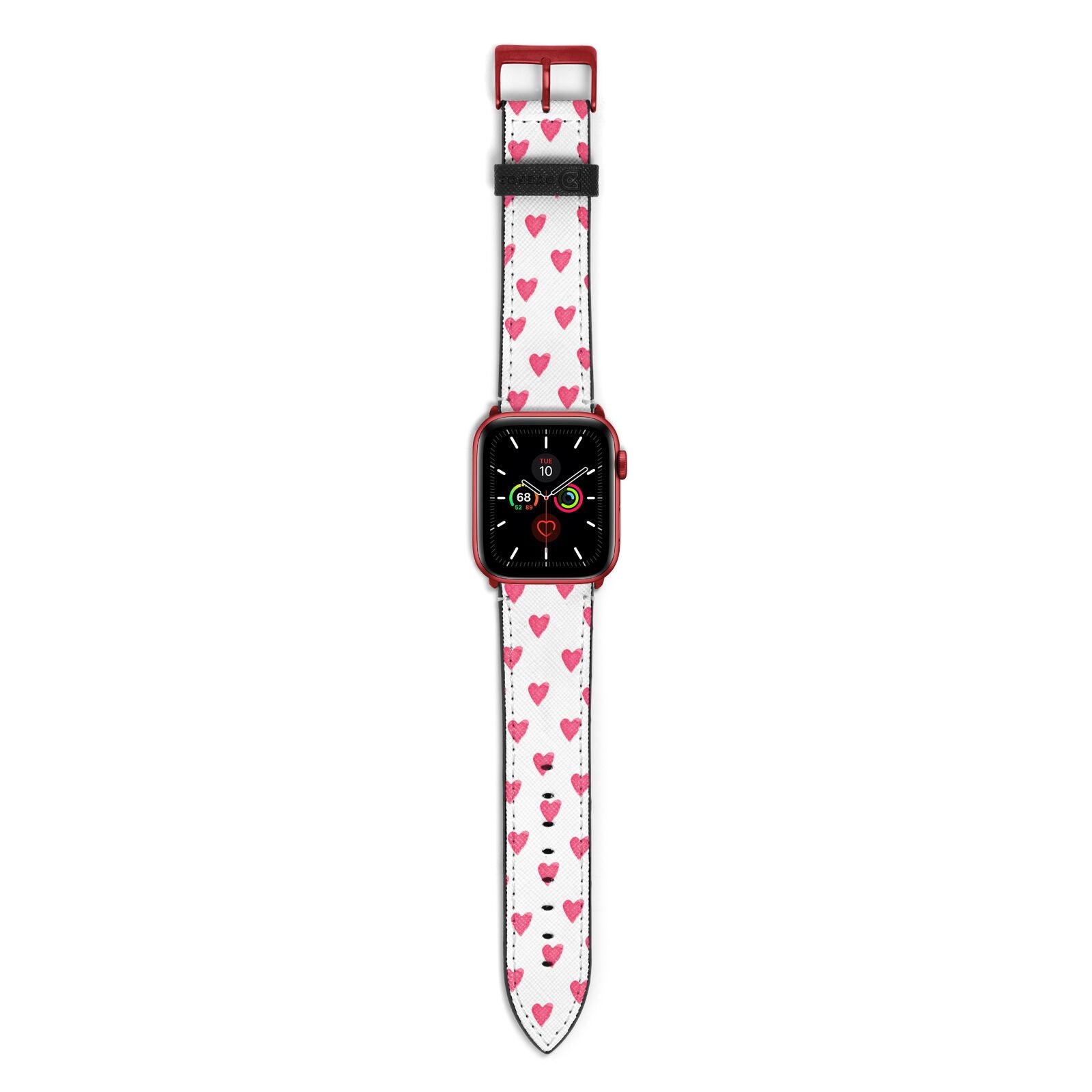 Heart Patterned Apple Watch Strap with Red Hardware