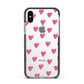 Heart Patterned Apple iPhone Xs Impact Case Black Edge on Silver Phone