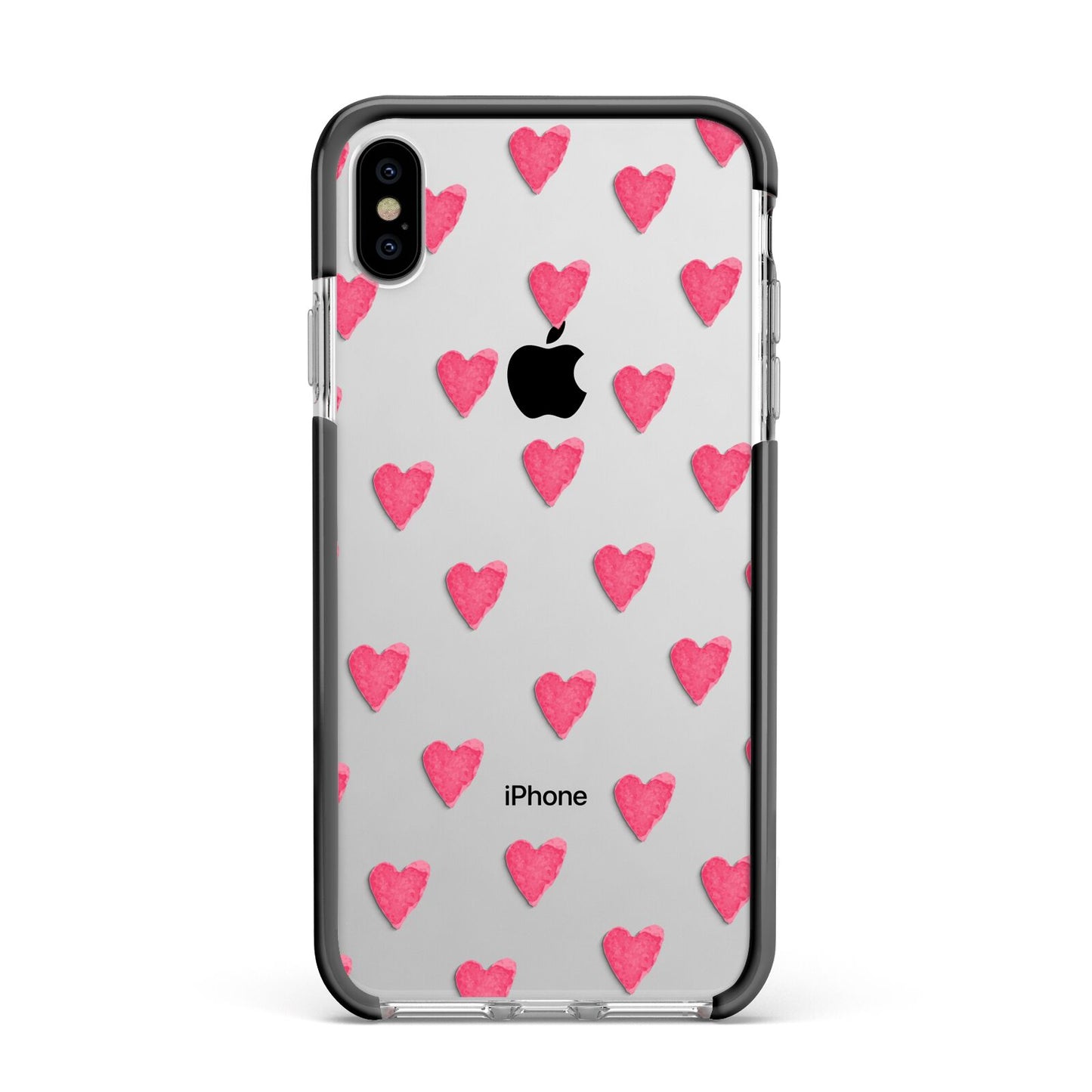 Heart Patterned Apple iPhone Xs Max Impact Case Black Edge on Silver Phone