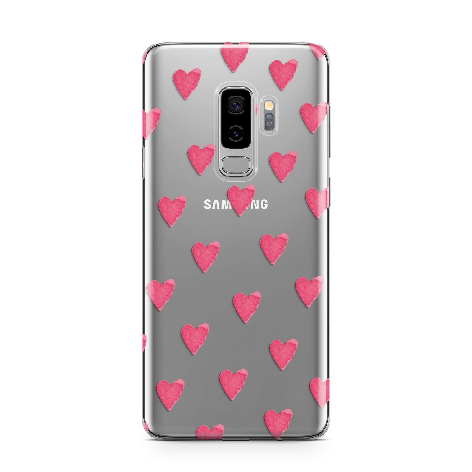 Heart Patterned Samsung Galaxy S9 Plus Case on Silver phone