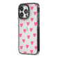 Heart Patterned iPhone 13 Pro Black Impact Case Side Angle on Silver phone
