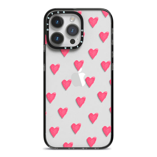 Heart Patterned iPhone 14 Pro Max Black Impact Case on Silver phone