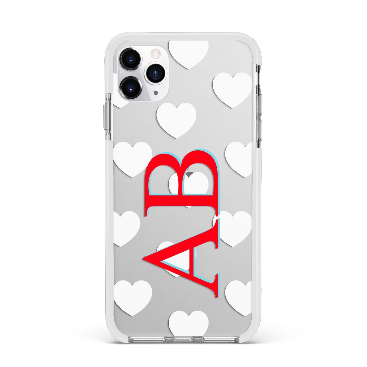 Heart Print Initials Apple iPhone 11 Pro Max in Silver with White Impact Case