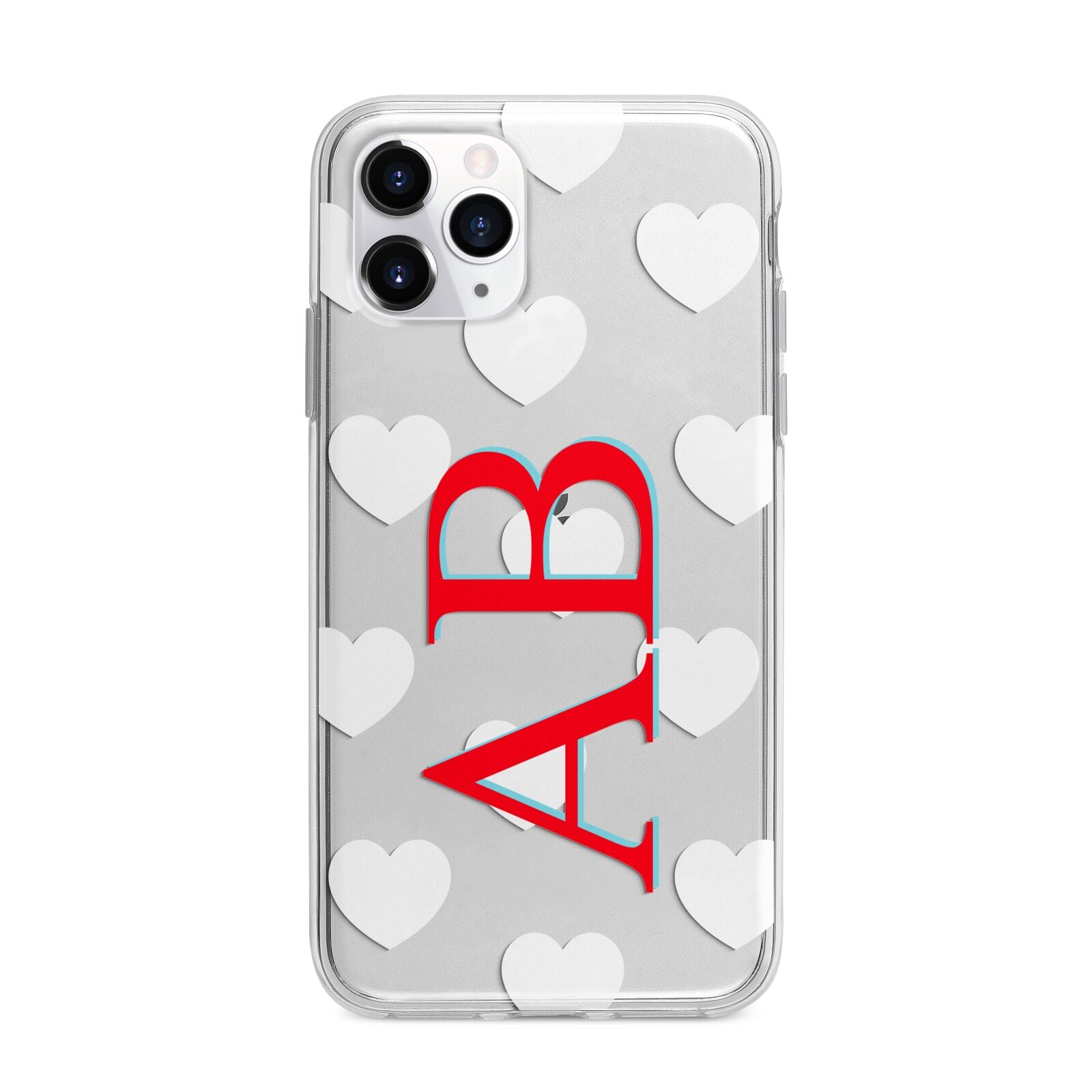 Heart Print Initials Apple iPhone 11 Pro in Silver with Bumper Case