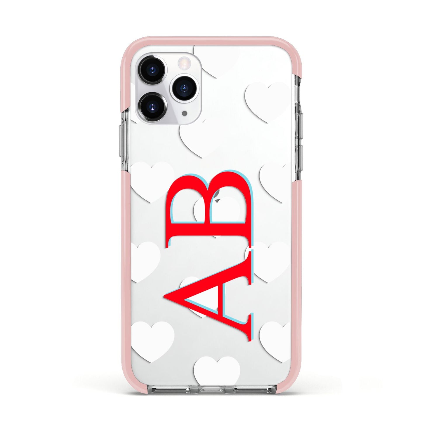 Heart Print Initials Apple iPhone 11 Pro in Silver with Pink Impact Case