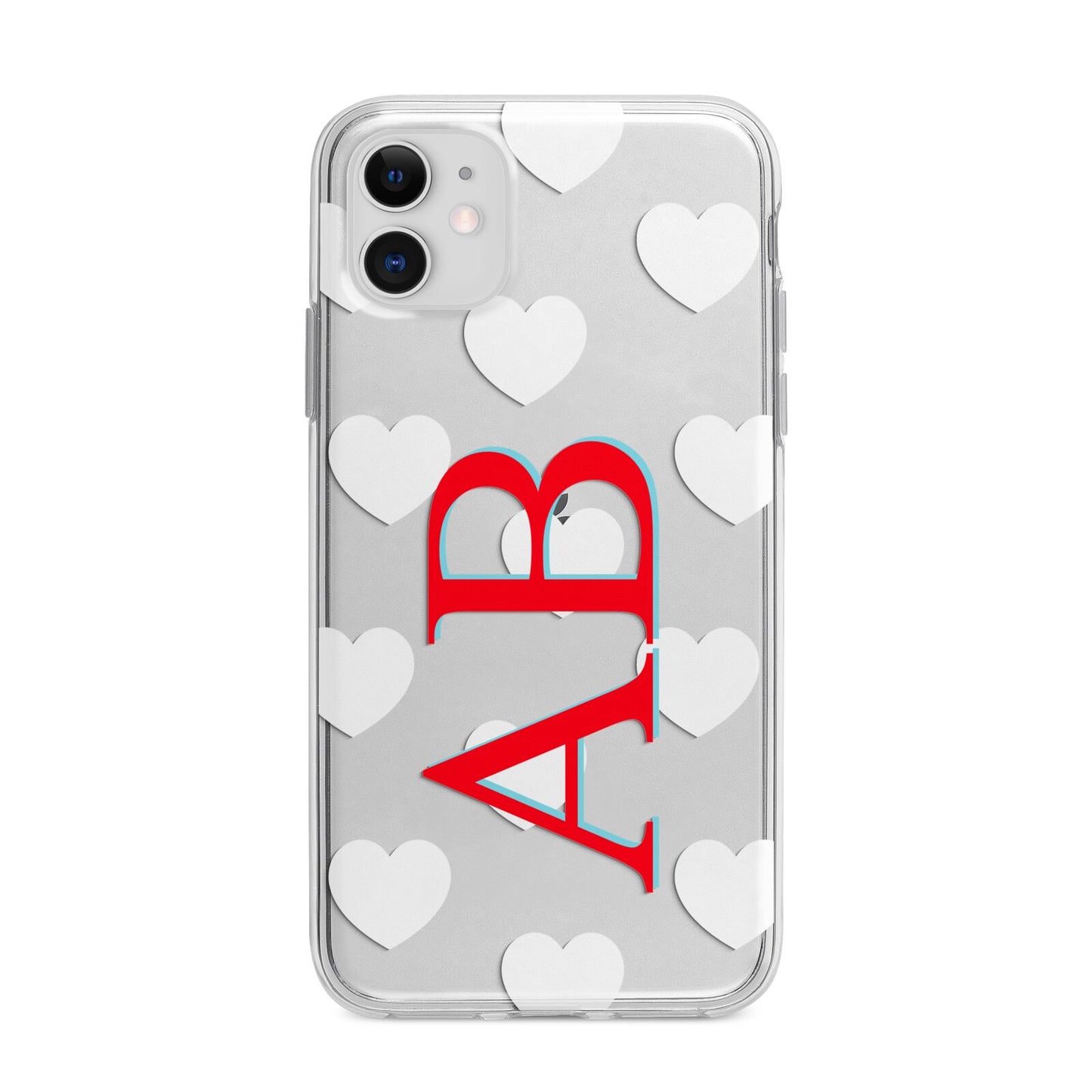 Heart Print Initials Apple iPhone 11 in White with Bumper Case