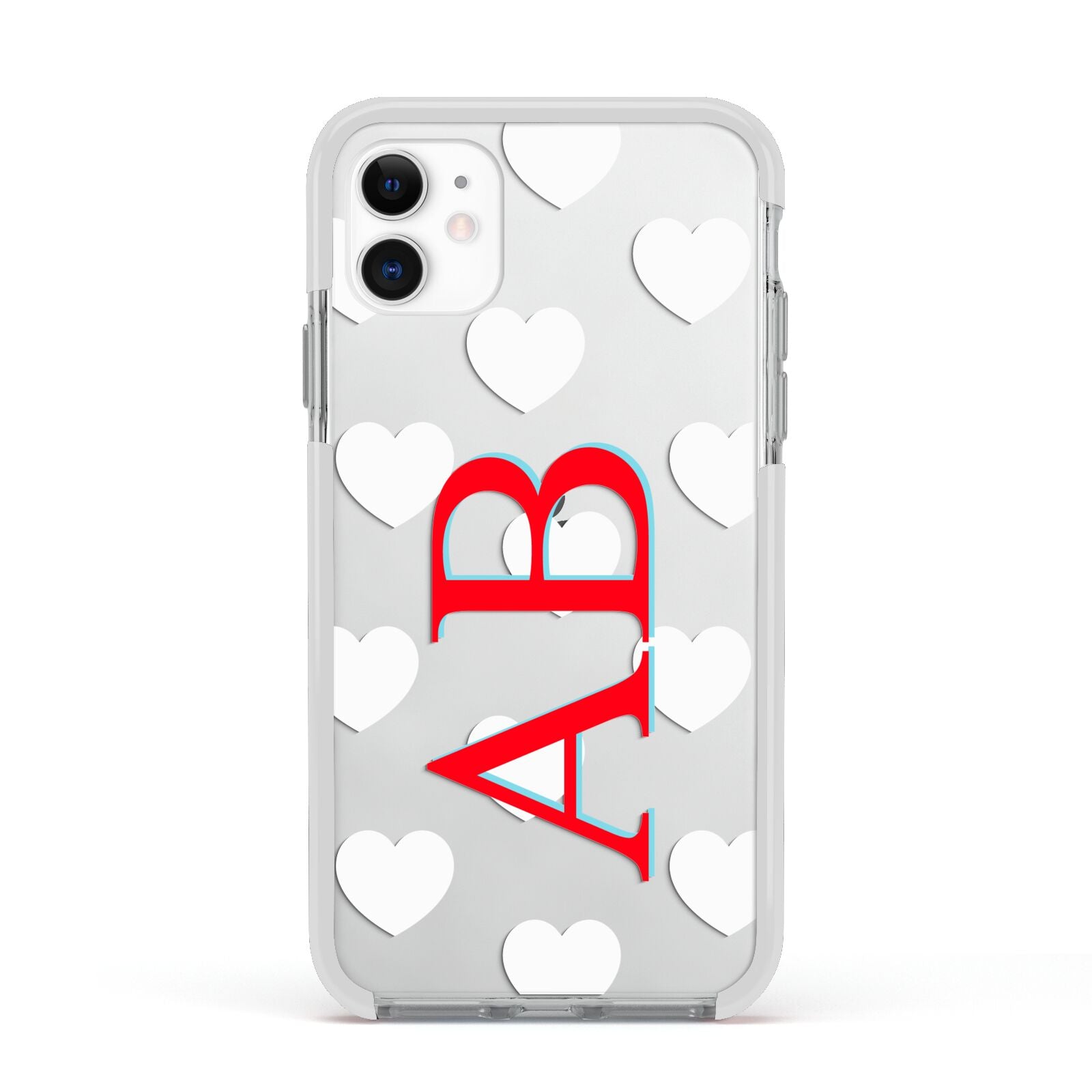 Heart Print Initials Apple iPhone 11 in White with White Impact Case