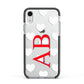 Heart Print Initials Apple iPhone XR Impact Case Black Edge on Silver Phone