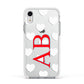 Heart Print Initials Apple iPhone XR Impact Case White Edge on Silver Phone
