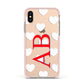 Heart Print Initials Apple iPhone Xs Impact Case Pink Edge on Gold Phone