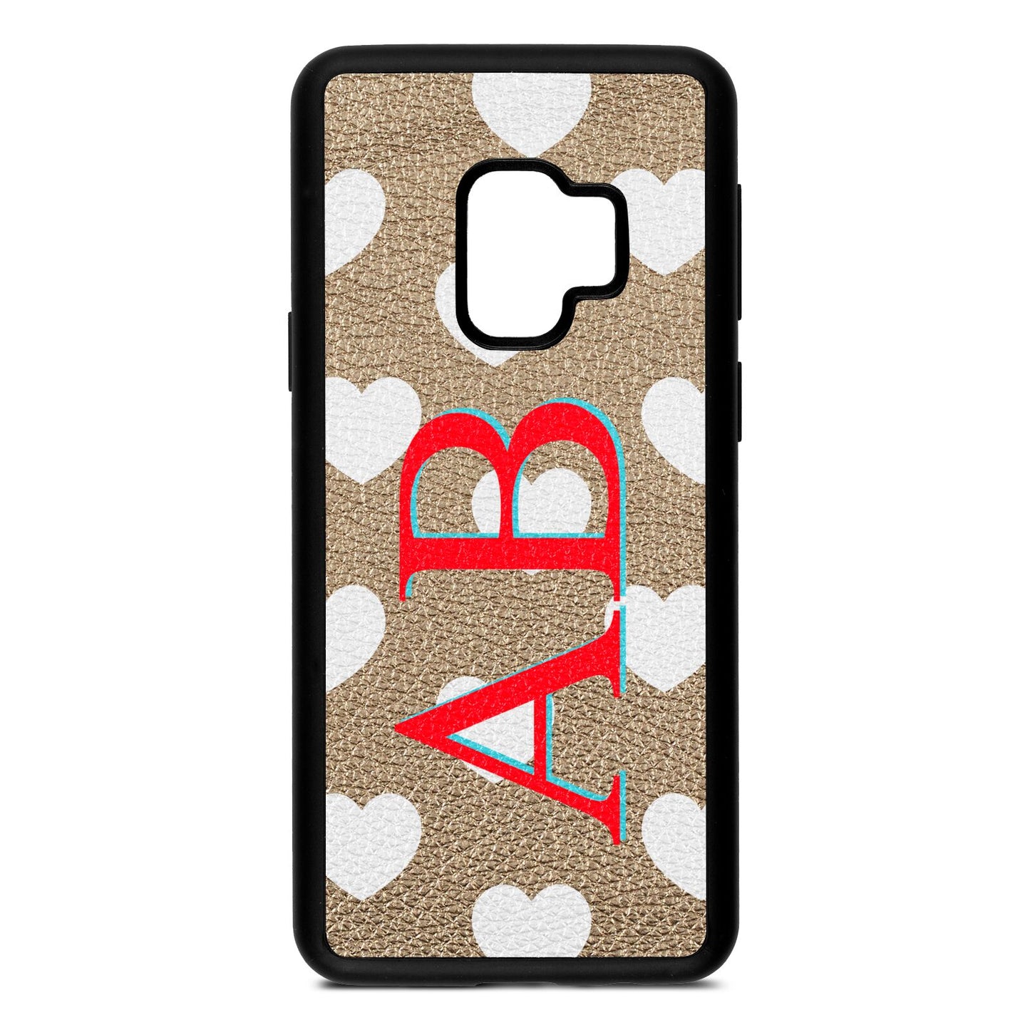 Heart Print Initials Gold Pebble Leather Samsung S9 Case