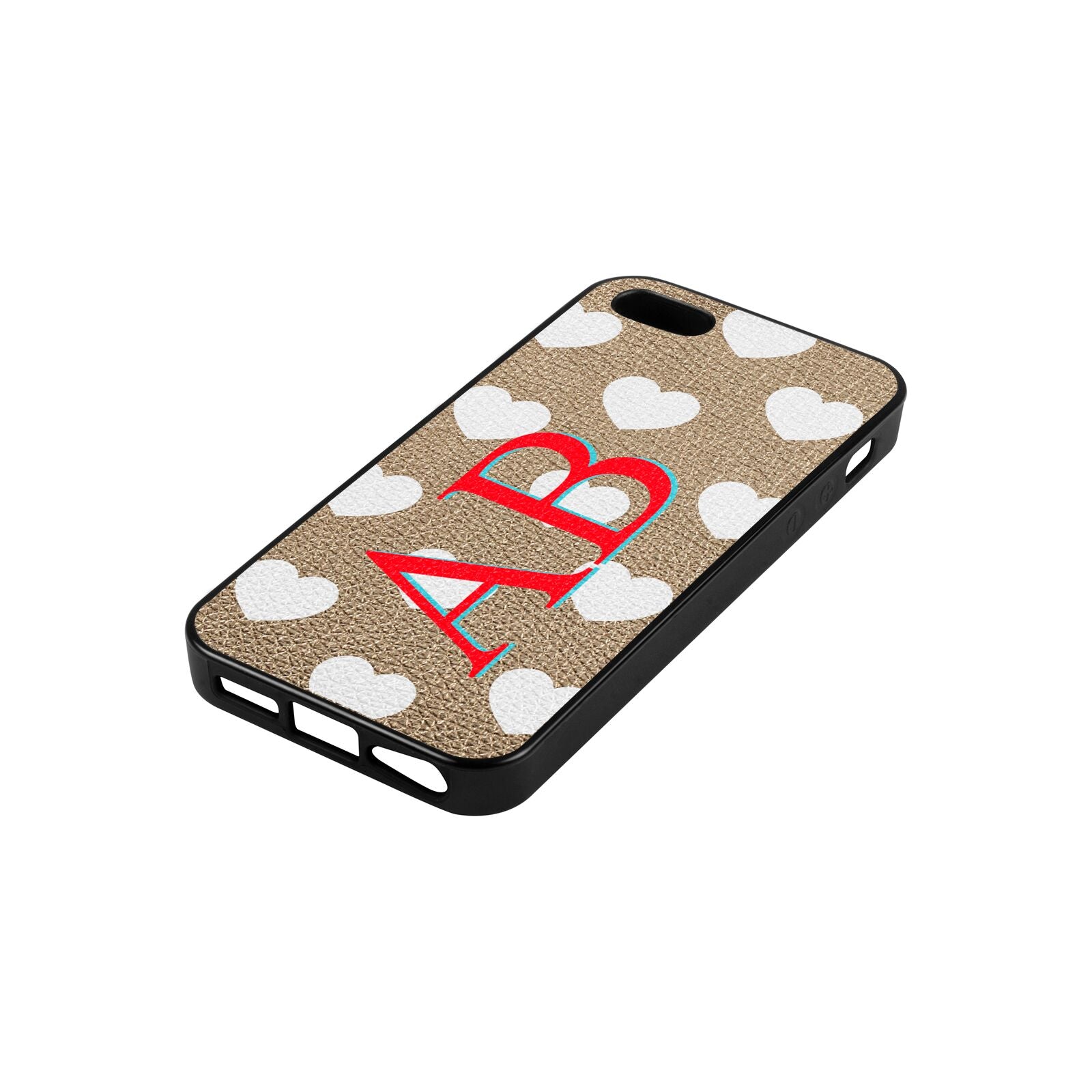 Heart Print Initials Gold Pebble Leather iPhone 5 Case Side Angle