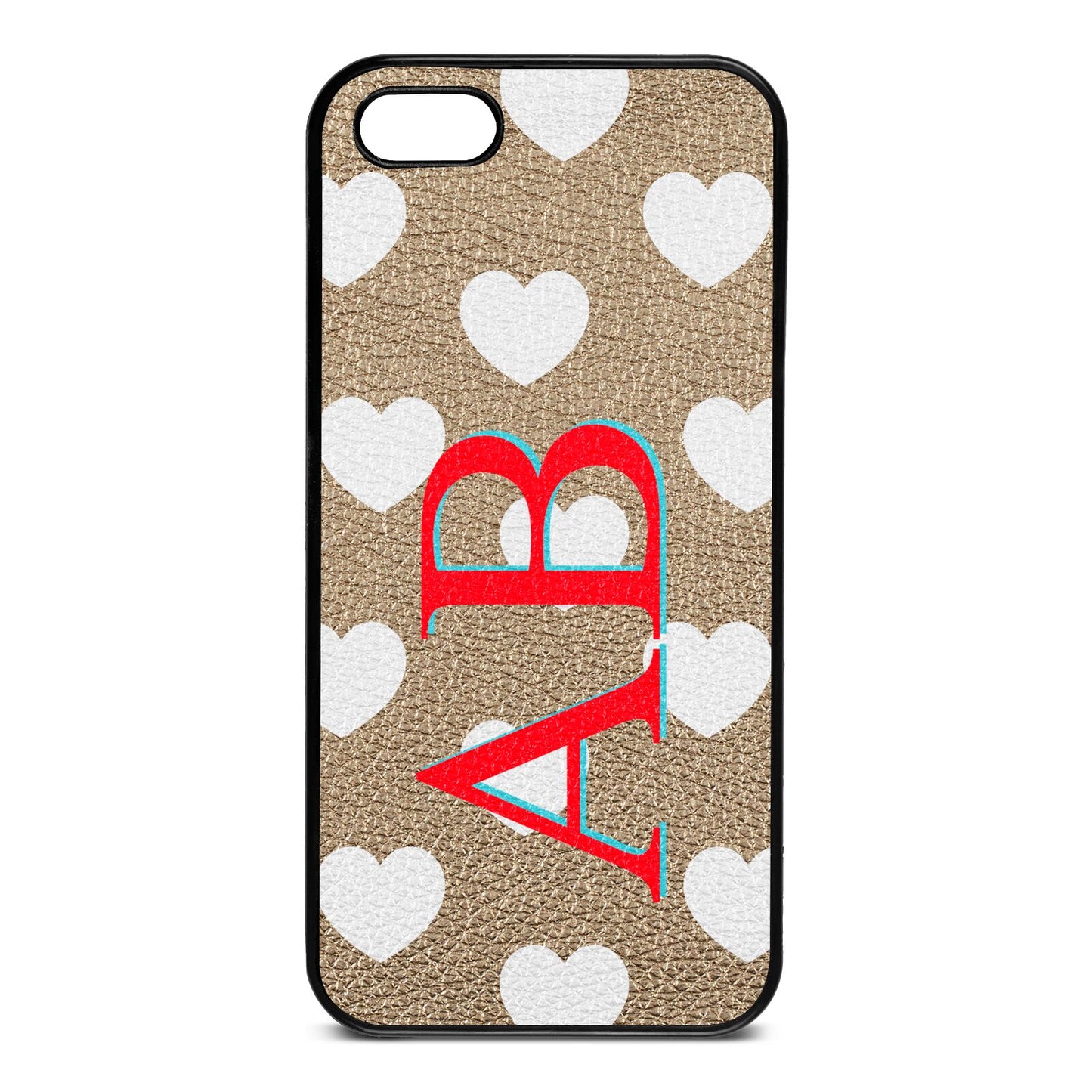 Heart Print Initials Gold Pebble Leather iPhone 5 Case