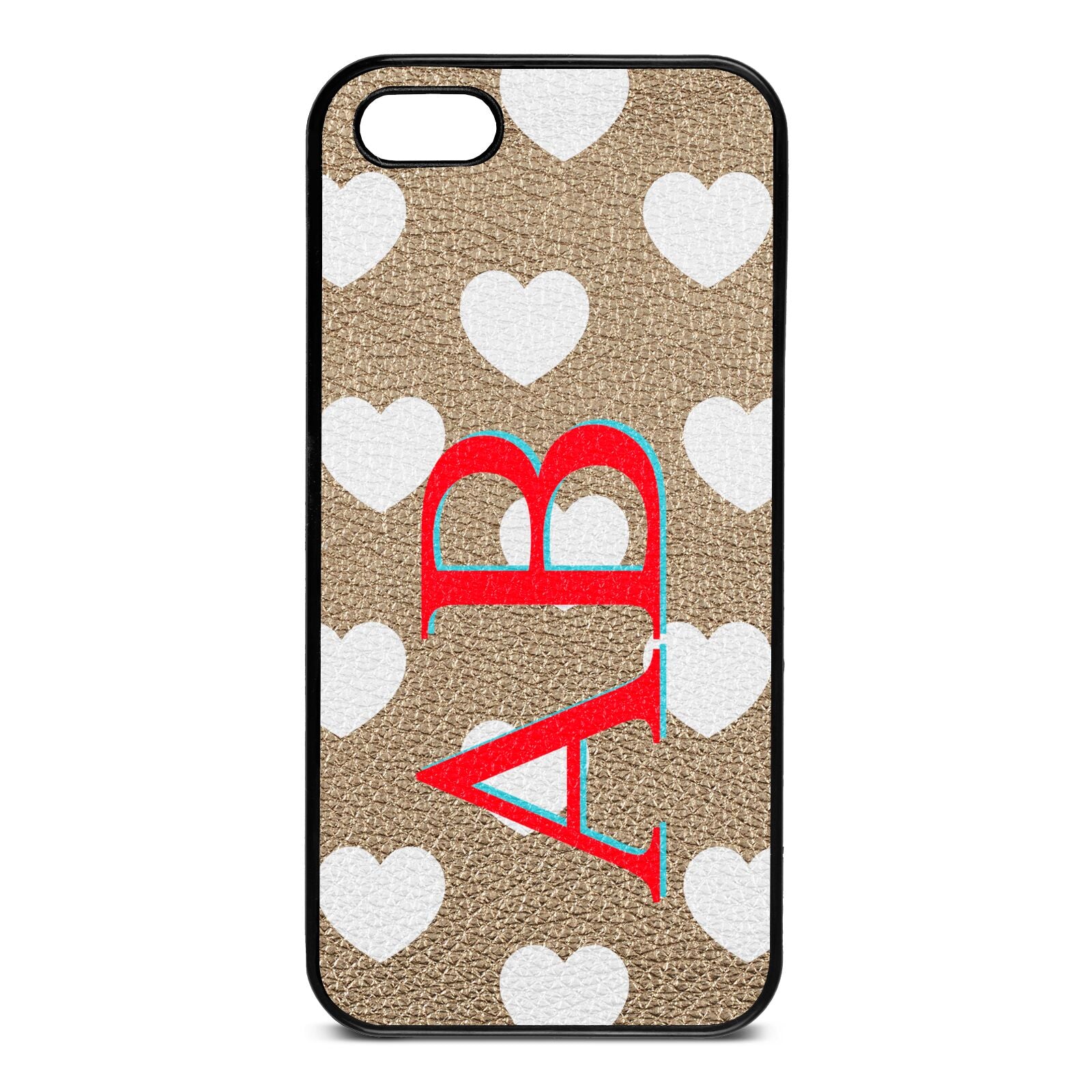 Heart Print Initials Gold Pebble Leather iPhone 5 Case