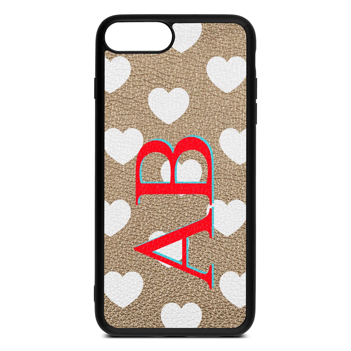Heart Print Initials Gold Pebble Leather iPhone 8 Plus Case