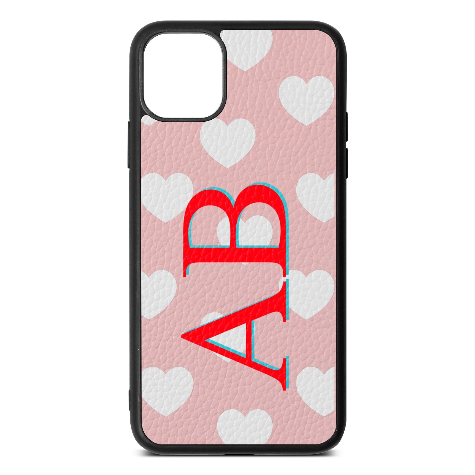 Heart Print Initials Pink Pebble Leather iPhone 11 Pro Max Case