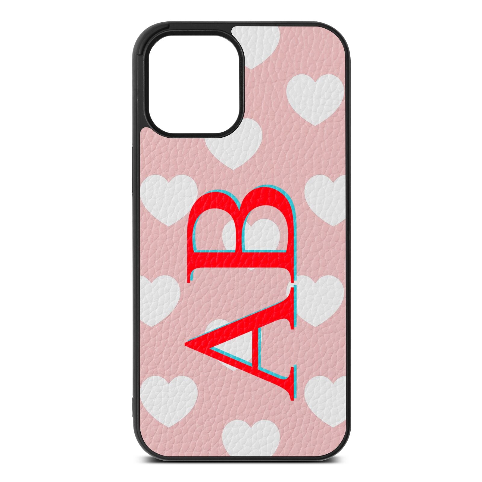 Heart Print Initials Pink Pebble Leather iPhone 12 Pro Max Case