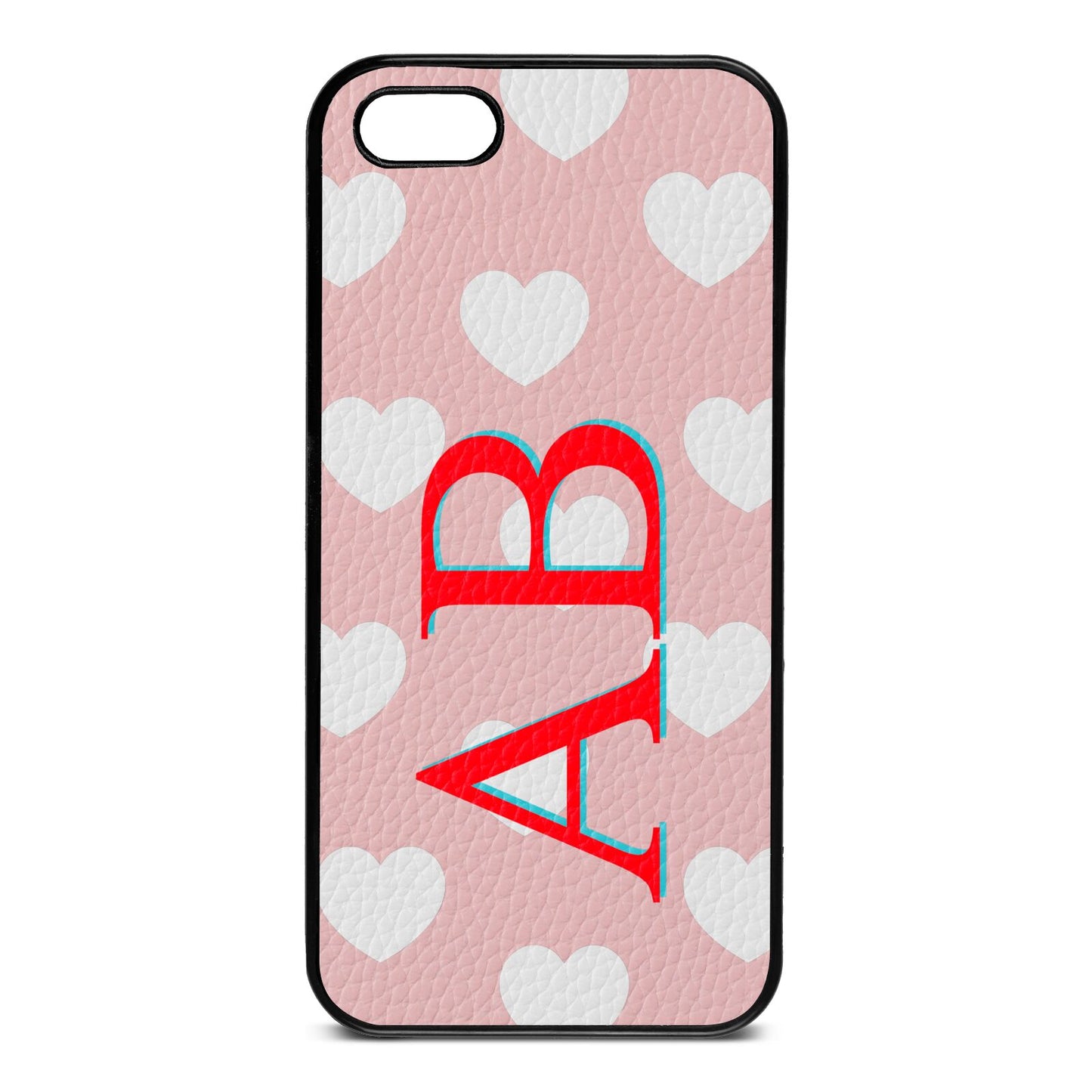 Heart Print Initials Pink Pebble Leather iPhone 5 Case