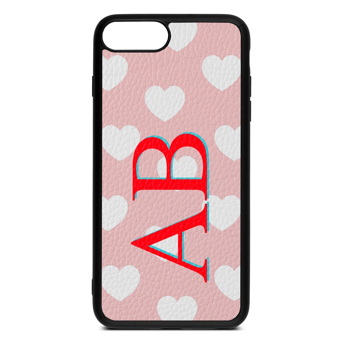 Heart Print Initials Pink Pebble Leather iPhone 8 Plus Case