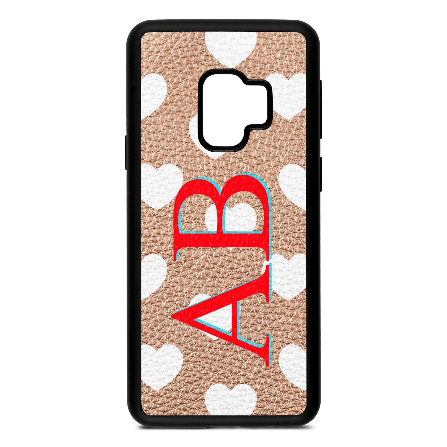 Heart Print Initials Rose Gold Pebble Leather Samsung S9 Case