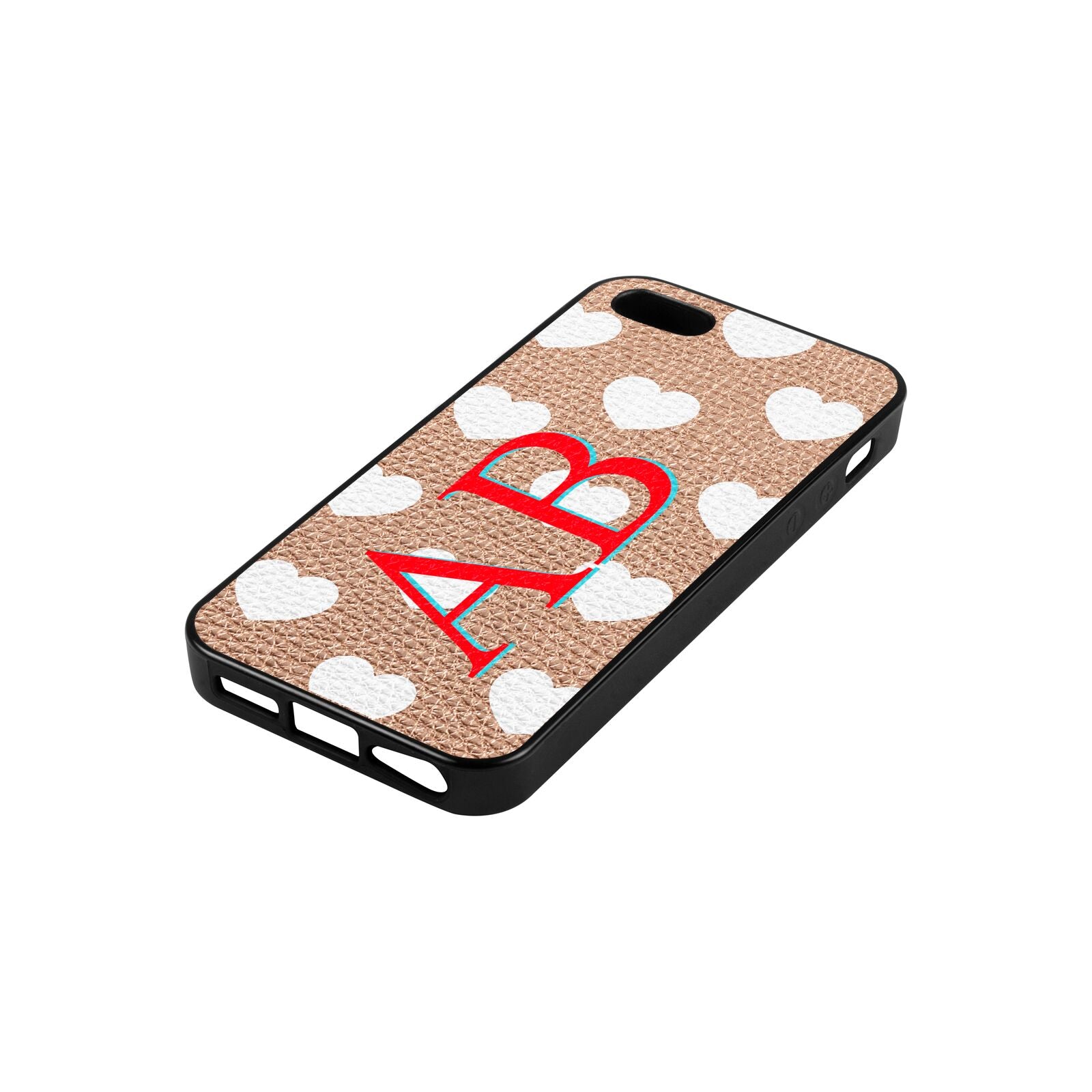 Heart Print Initials Rose Gold Pebble Leather iPhone 5 Case Side Angle