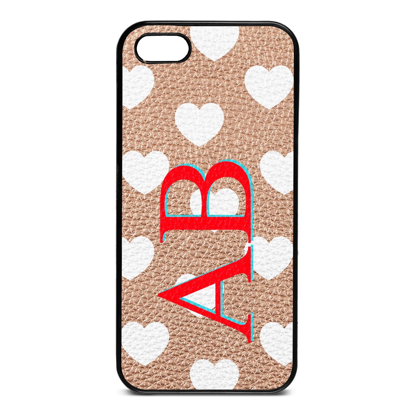 Heart Print Initials Rose Gold Pebble Leather iPhone 5 Case