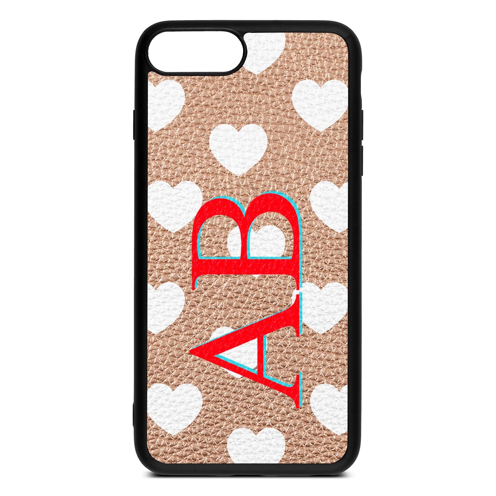 Heart Print Initials Rose Gold Pebble Leather iPhone 8 Plus Case