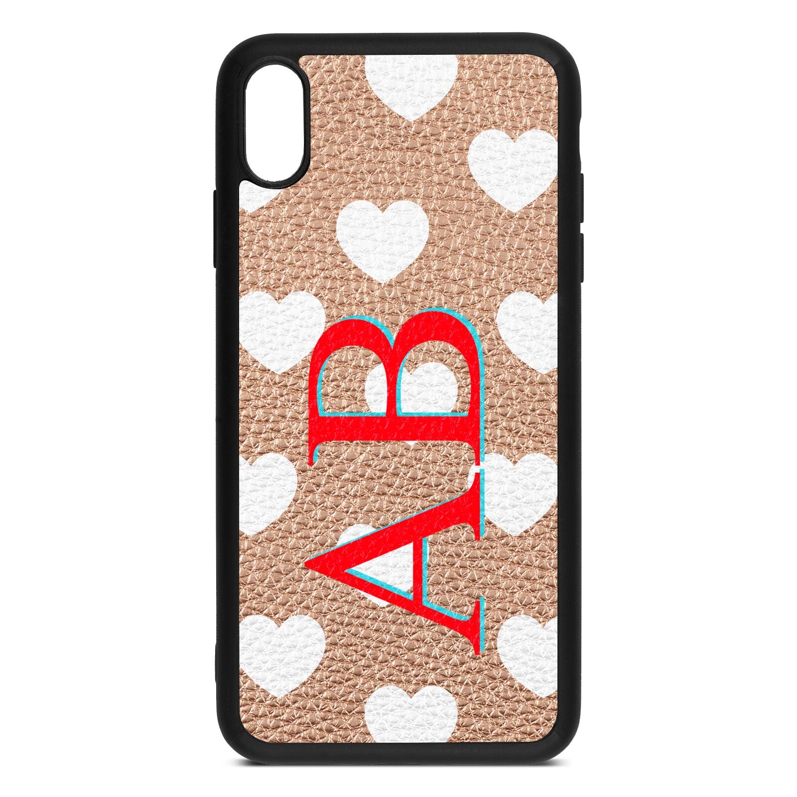 Heart Print Initials Rose Gold Pebble Leather iPhone Xs Max Case