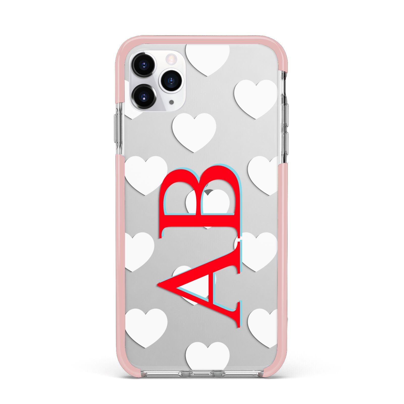 Heart Print Initials iPhone 11 Pro Max Impact Pink Edge Case