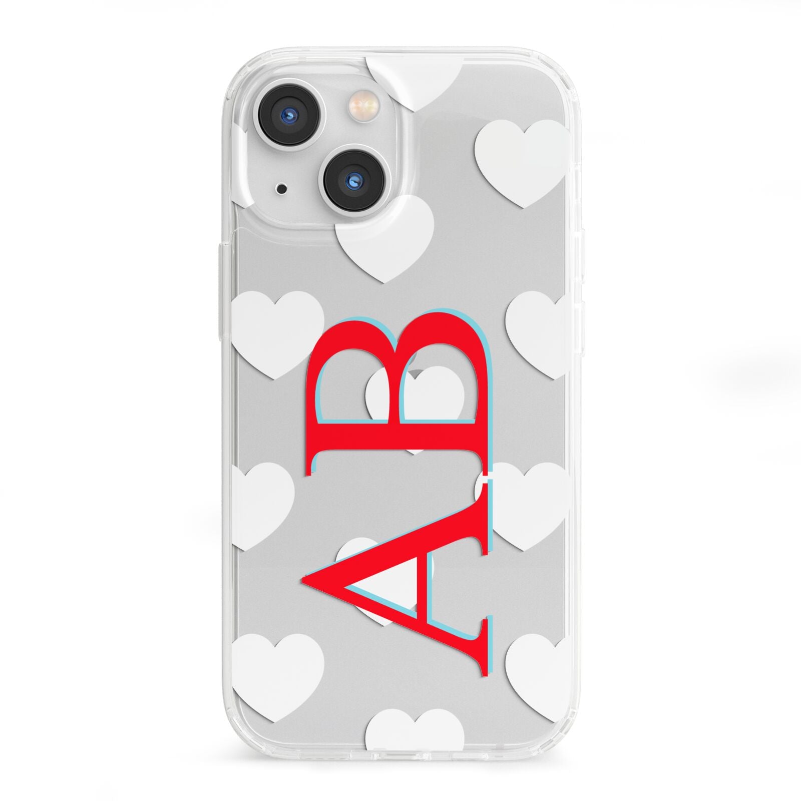 Heart Print Initials iPhone 13 Mini Clear Bumper Case