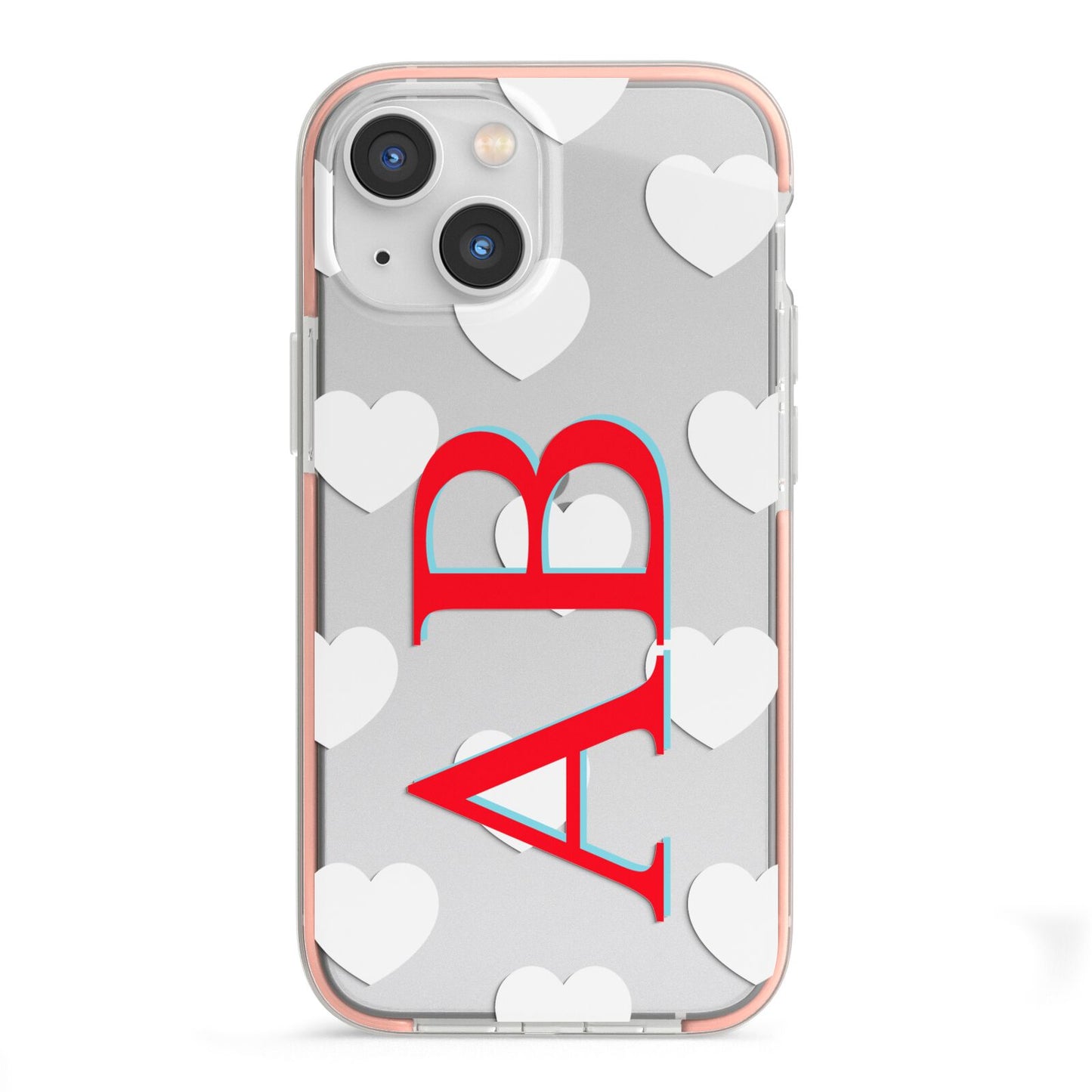 Heart Print Initials iPhone 13 Mini TPU Impact Case with Pink Edges