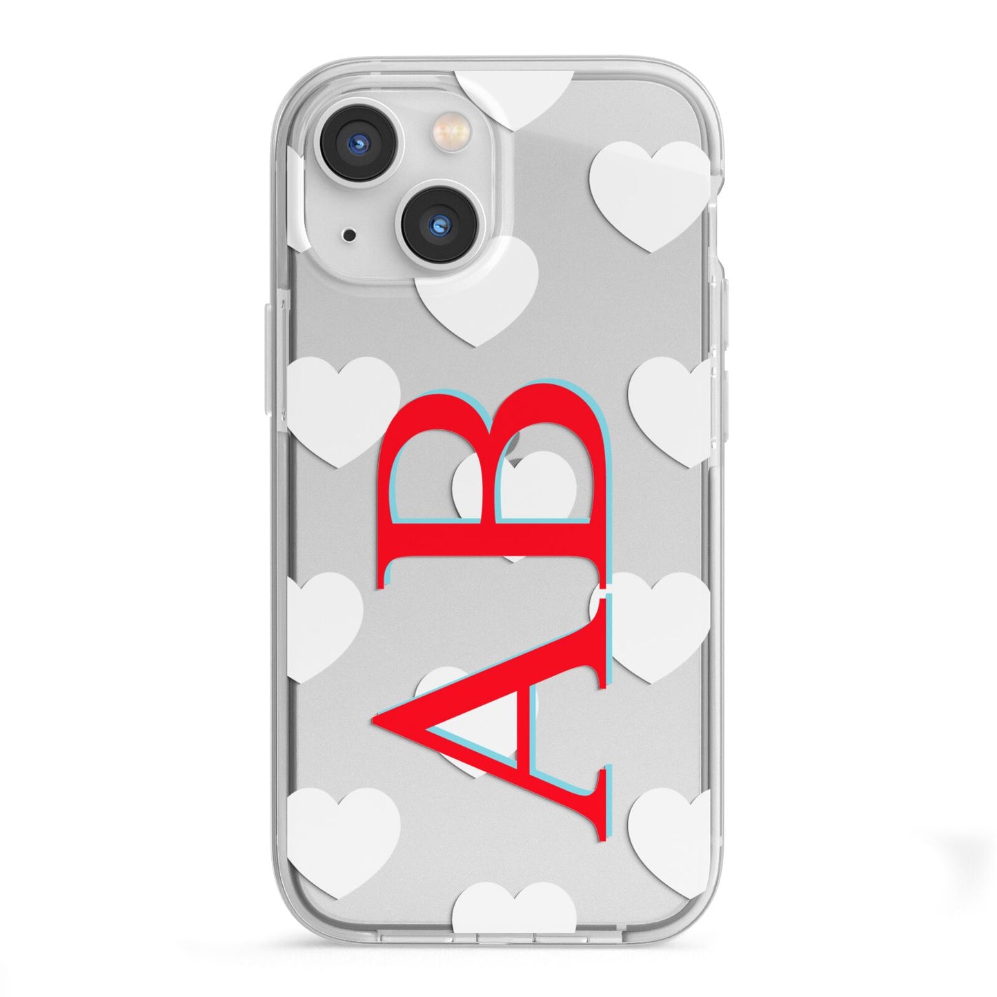 Heart Print Initials iPhone 13 Mini TPU Impact Case with White Edges