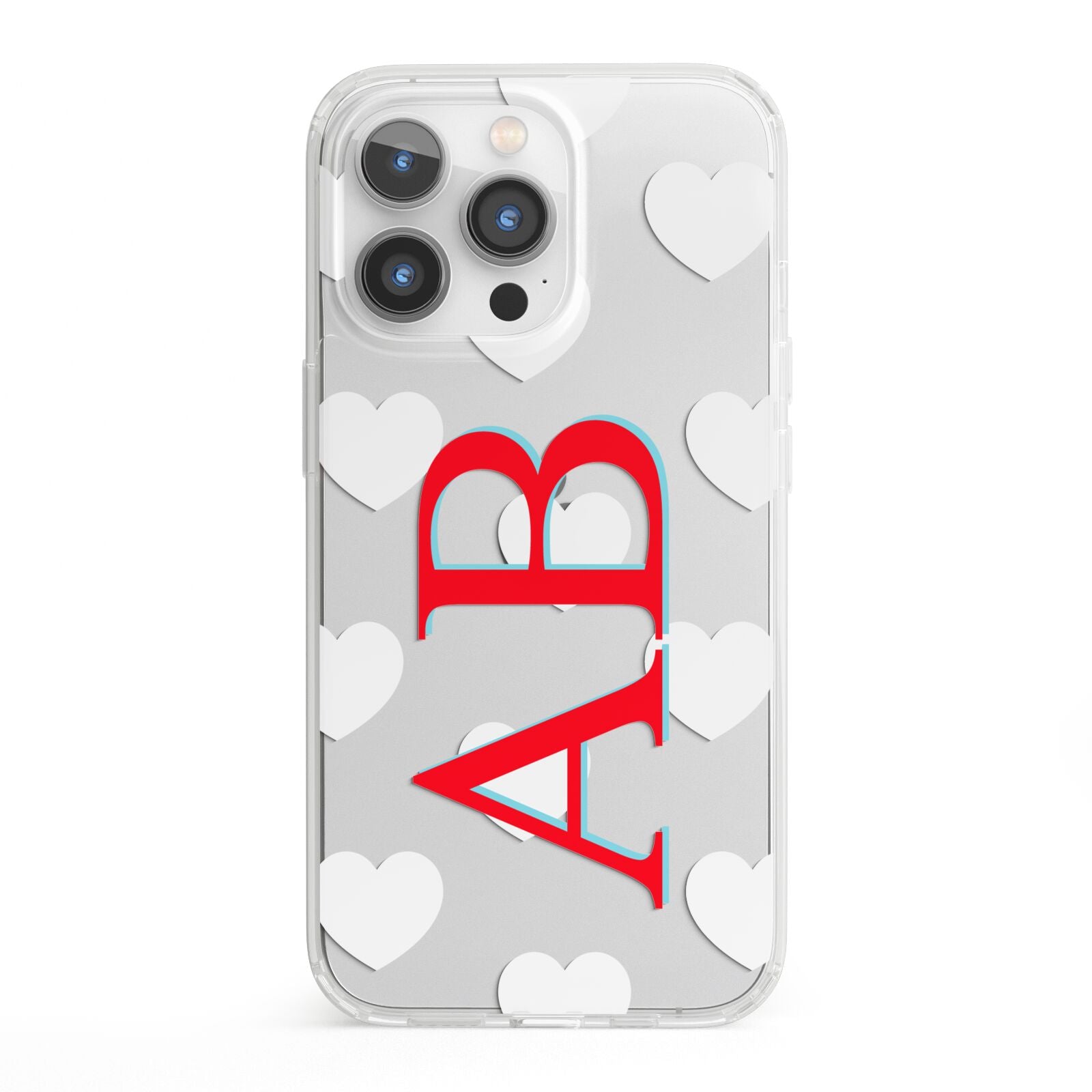 Heart Print Initials iPhone 13 Pro Clear Bumper Case