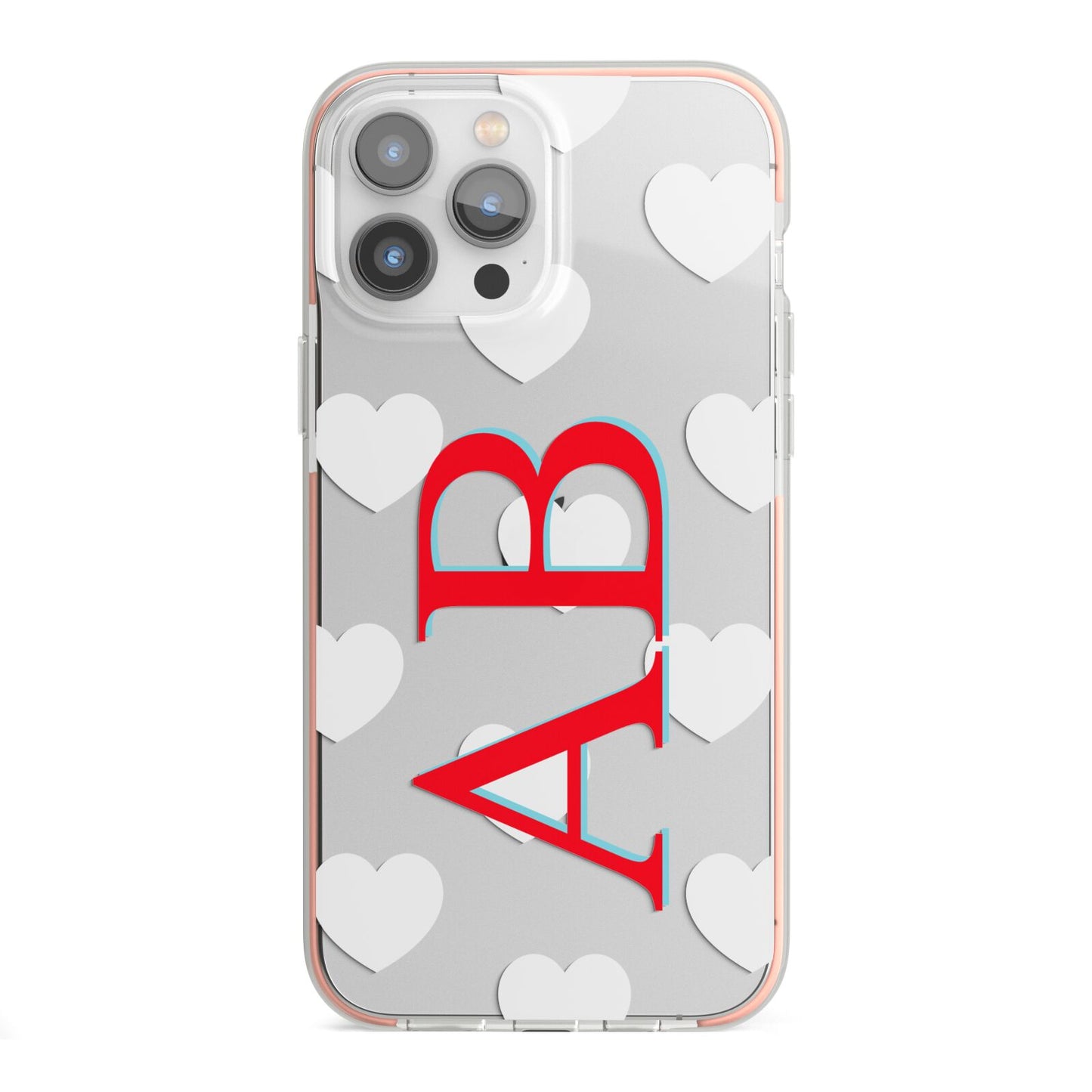 Heart Print Initials iPhone 13 Pro Max TPU Impact Case with Pink Edges