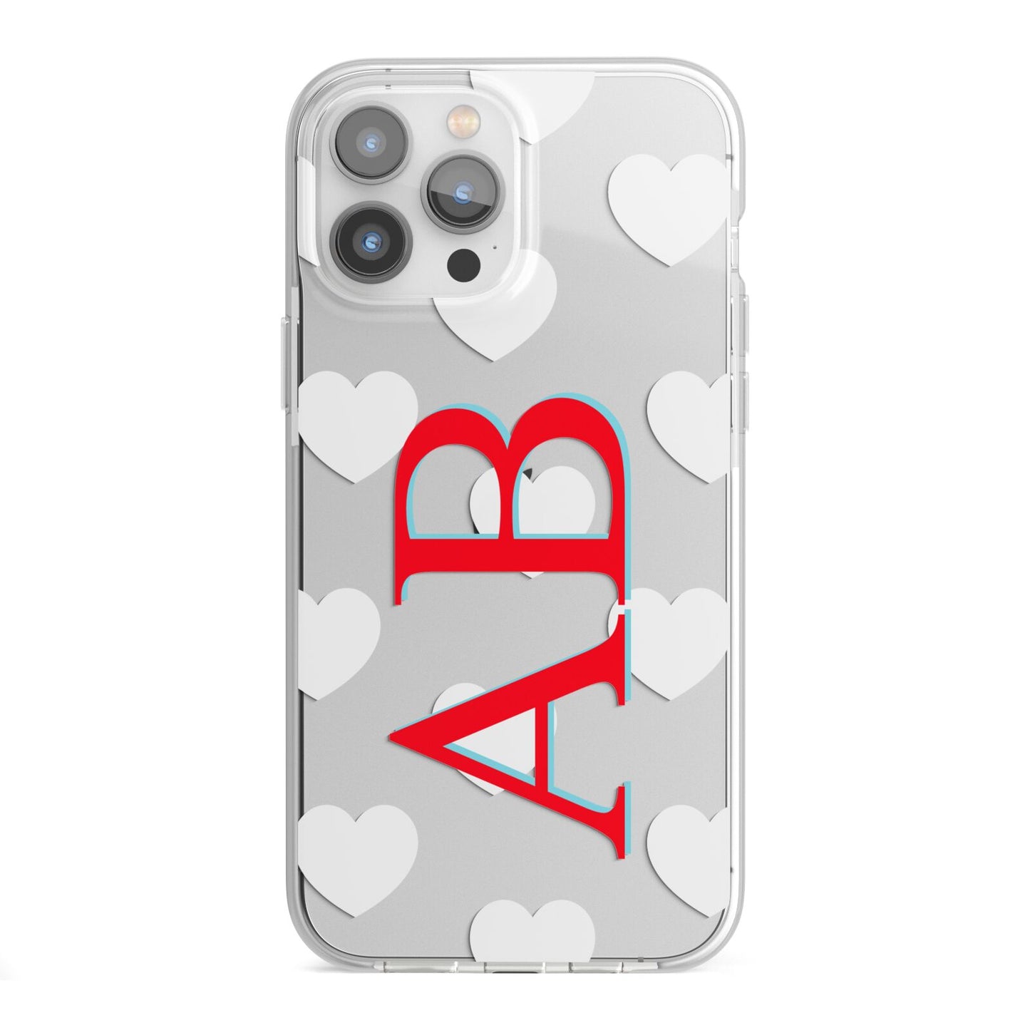 Heart Print Initials iPhone 13 Pro Max TPU Impact Case with White Edges