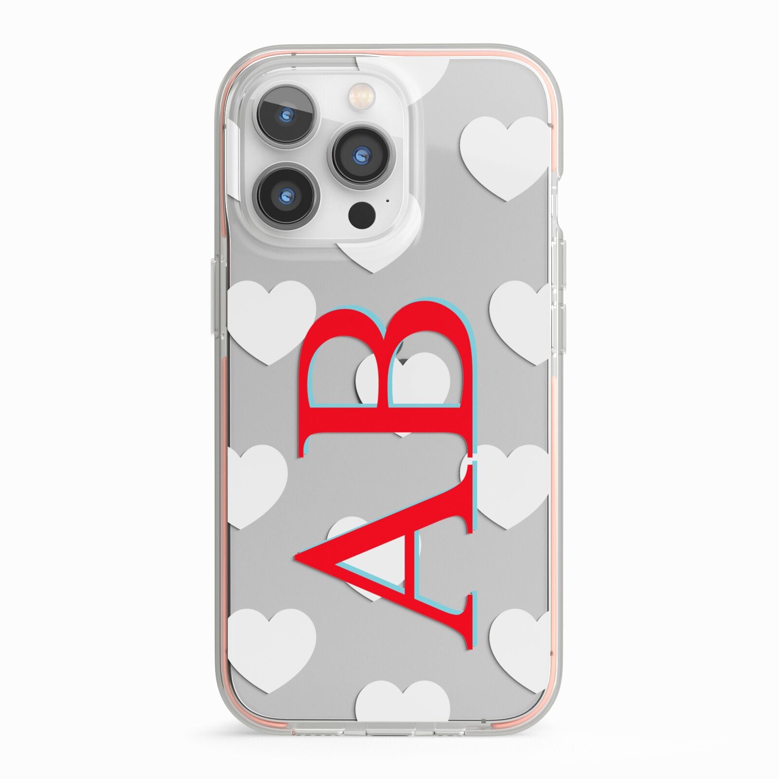 Heart Print Initials iPhone 13 Pro TPU Impact Case with Pink Edges