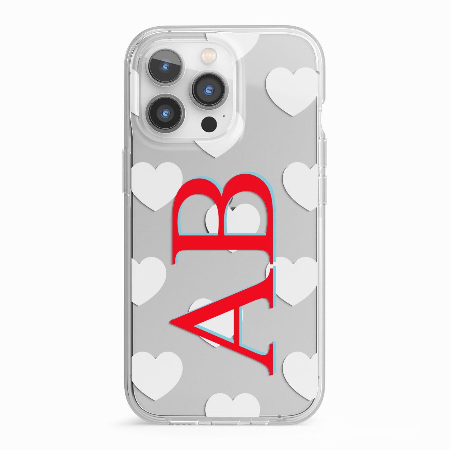 Heart Print Initials iPhone 13 Pro TPU Impact Case with White Edges