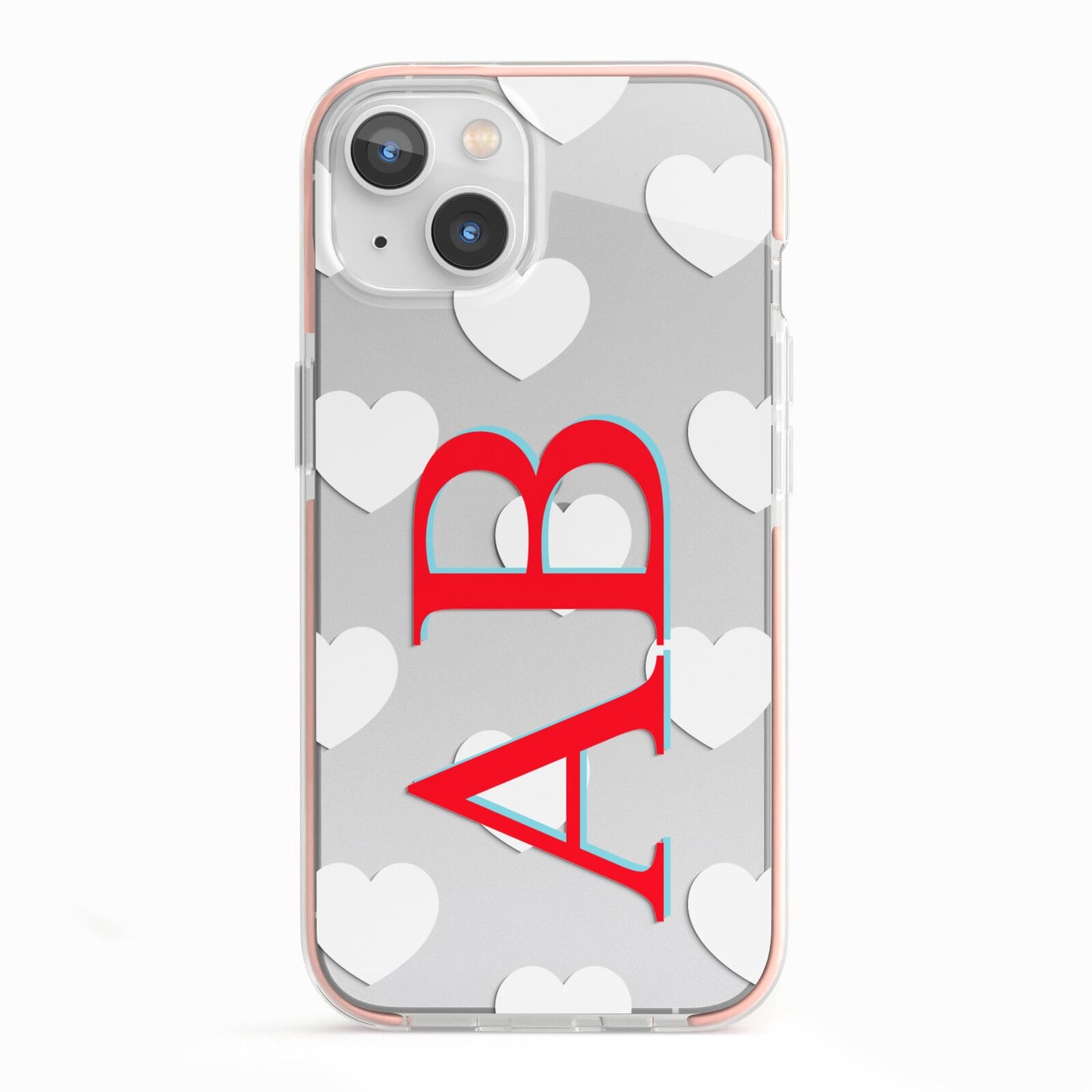 Heart Print Initials iPhone 13 TPU Impact Case with Pink Edges