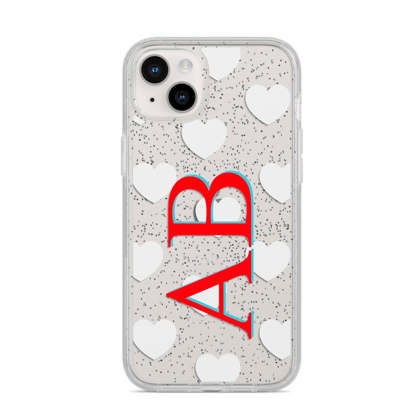 Heart Print Initials iPhone 14 Plus Glitter Tough Case Starlight