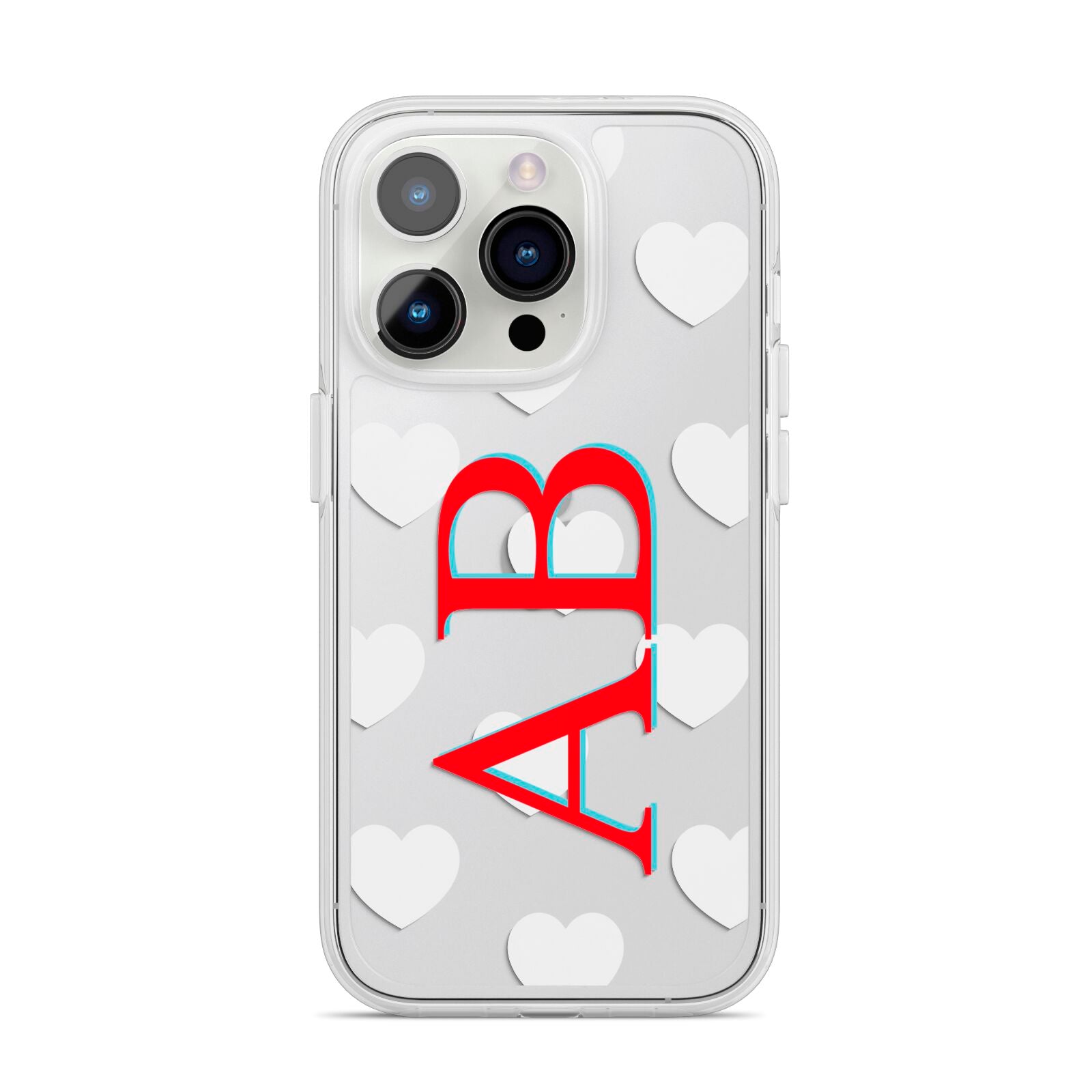 Heart Print Initials iPhone 14 Pro Clear Tough Case Silver