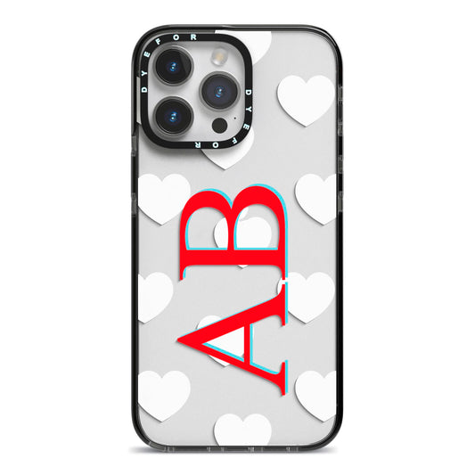 Heart Print Initials iPhone 14 Pro Max Black Impact Case on Silver phone